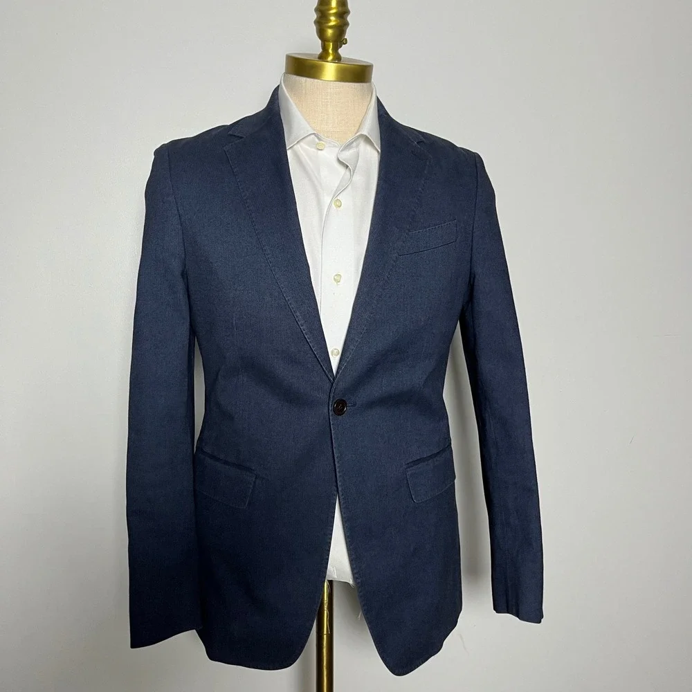 Banana Republic Blazer Mens 38R Navy Blue Herringbone Slim Fit Profilo Italia
